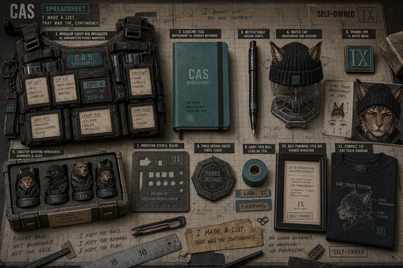 Merch board, Cas.