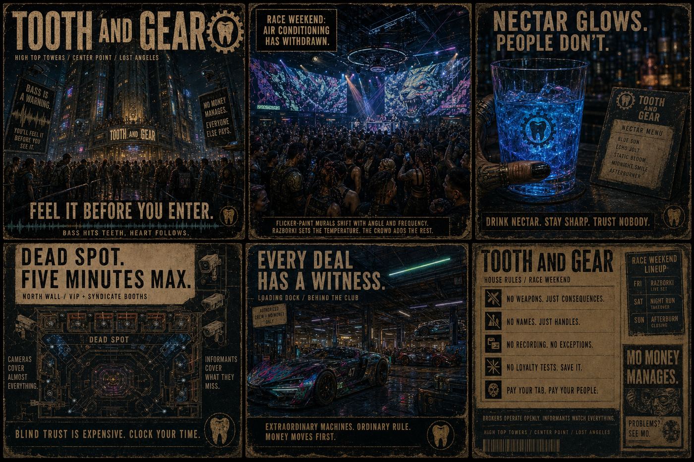 The Tooth and Gear, canon: nightclub, ground floor of the High Top Towers, Center Point.