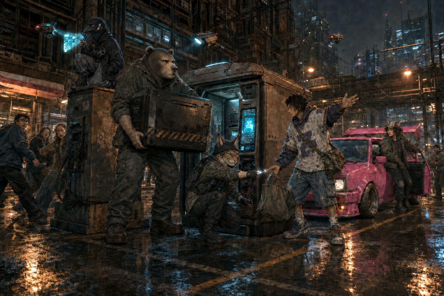 The crew mid-incident