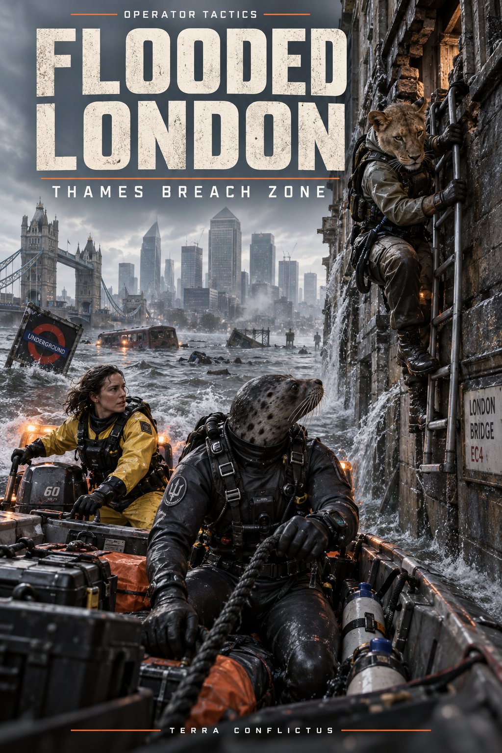 Flooded London — Hex Crawl Supplement — illustrated Operator Tactics cover