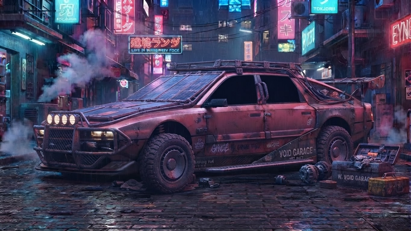 The supplied new Civilian exterior design: Danka’s battered pink four-door sedan.