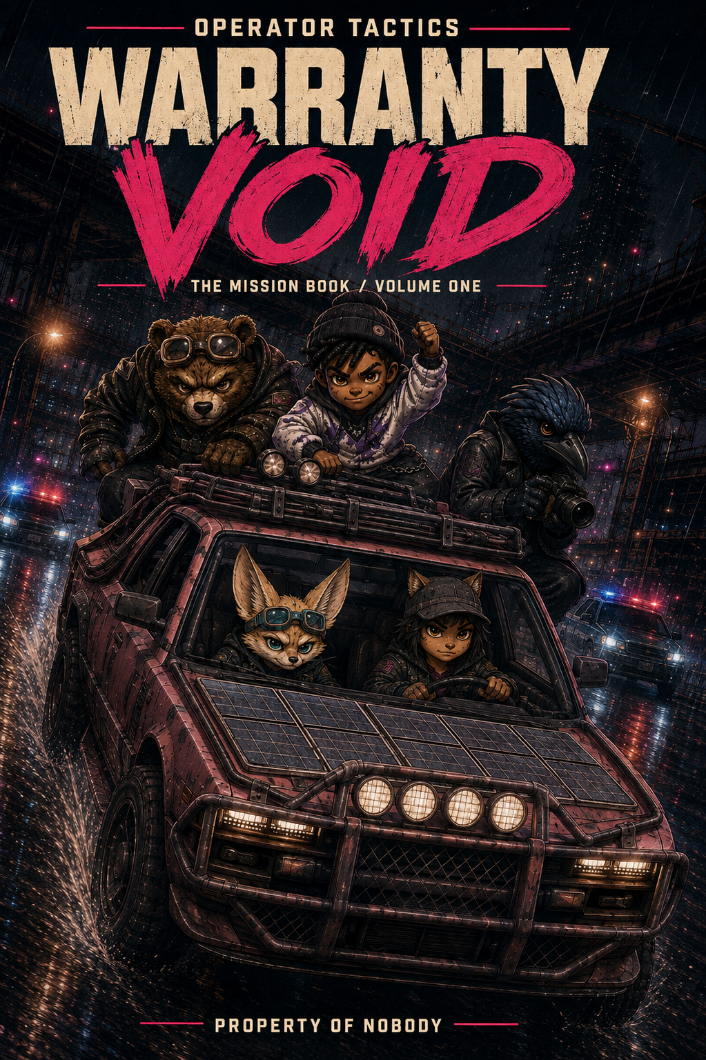 Warranty Void: The Mission Book, Volume One. The crew aboard the new Civilian, with Danka at the wheel and Cas in the passenger seat.