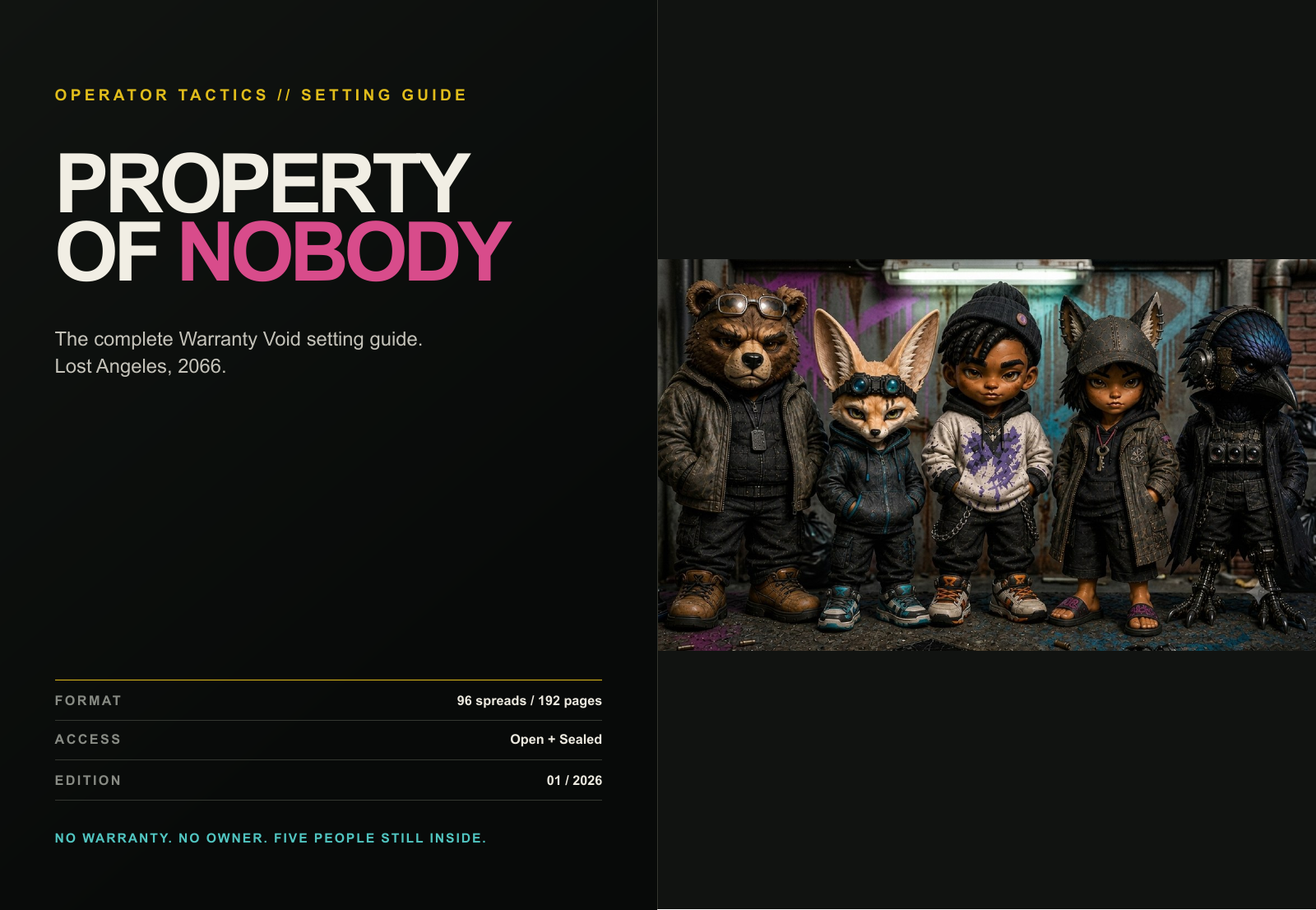 Property of Nobody: current cover with the approved Warranty Void chibi crew.